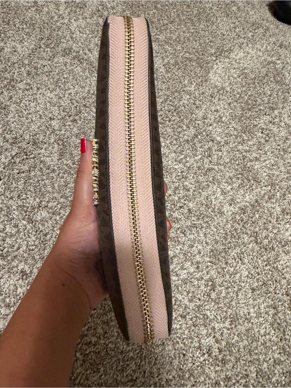 Michael Kors Brown and Blush Signature Wristlet Wallet